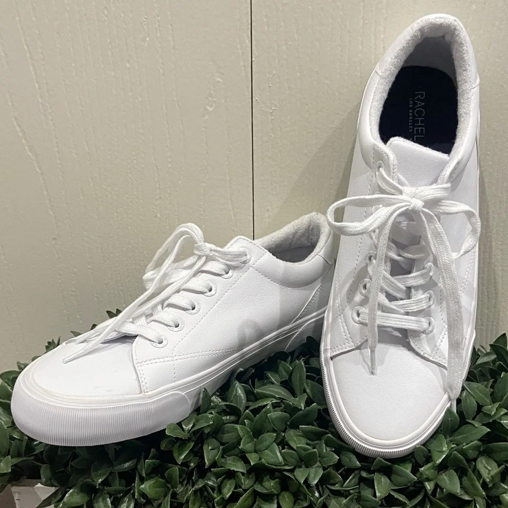 Rachel Zoe Size 10 White Leather Lace Up Sneaker Thick Sole